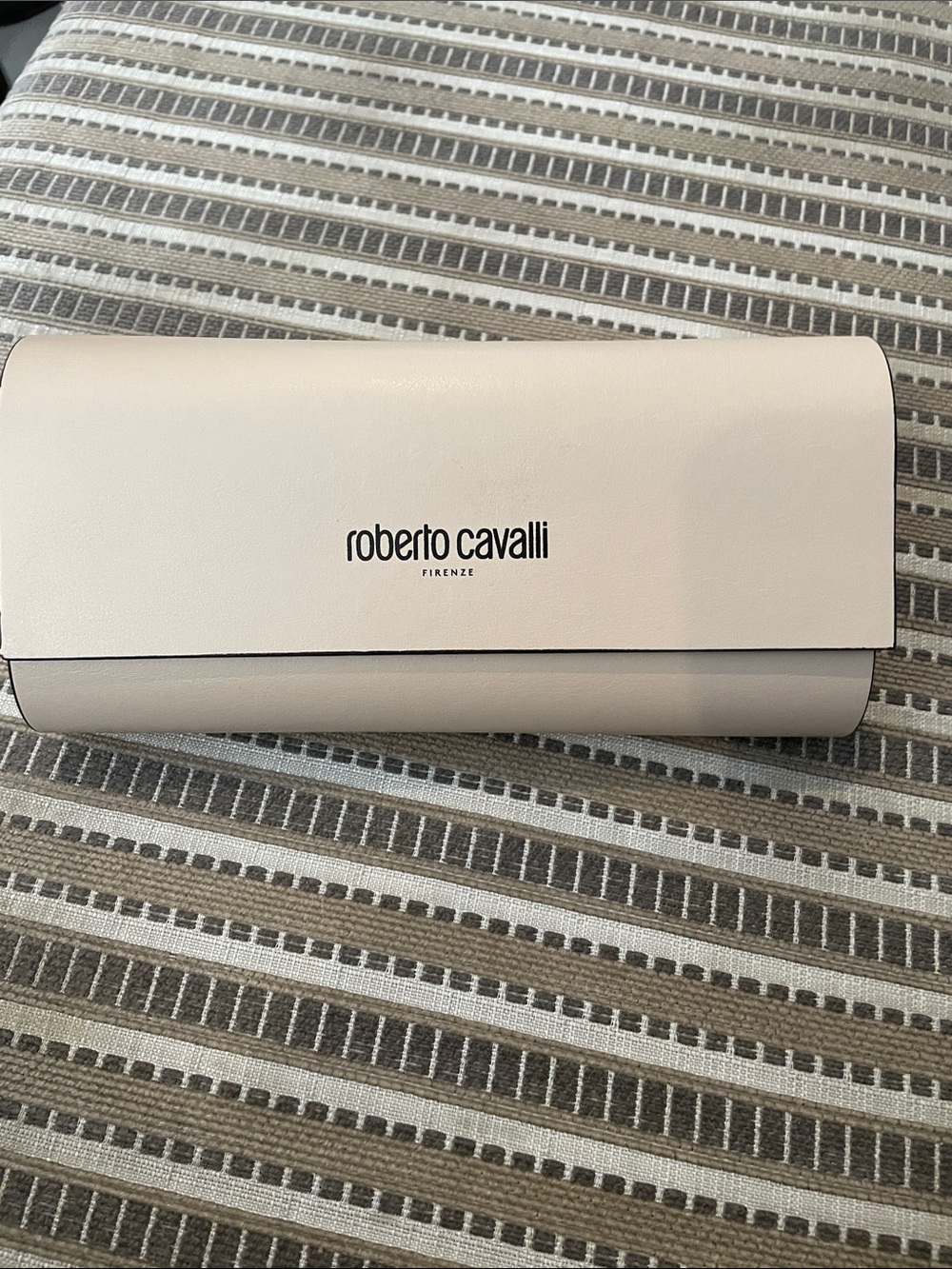 Roberto Cavalli Beige Leather Sunglasses Case with Logo